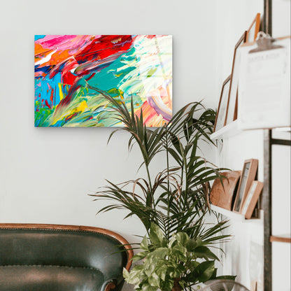Colorful Vibrant Abstract Teal Red Acrylic Glass Printing Wall Art Australian Made Quality