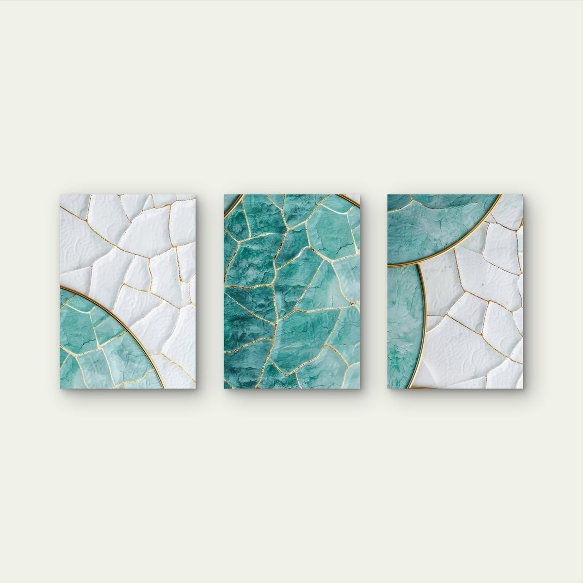 3pcs Modern Abstract Emerald Green Gold Line Wall Art Set Canvas Framed 50x70cm - High Quality Print 100% Australian Made Wall Canvas Ready to Hang