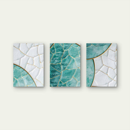 3pcs Modern Abstract Emerald Green Gold Line Wall Art Set Canvas Framed 50x70cm - High Quality Print 100% Australian Made Wall Canvas Ready to Hang