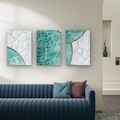 3pcs Modern Abstract Emerald Green Gold Line Wall Art Set Canvas Framed 50x70cm - High Quality Print 100% Australian Made Wall Canvas Ready to Hang