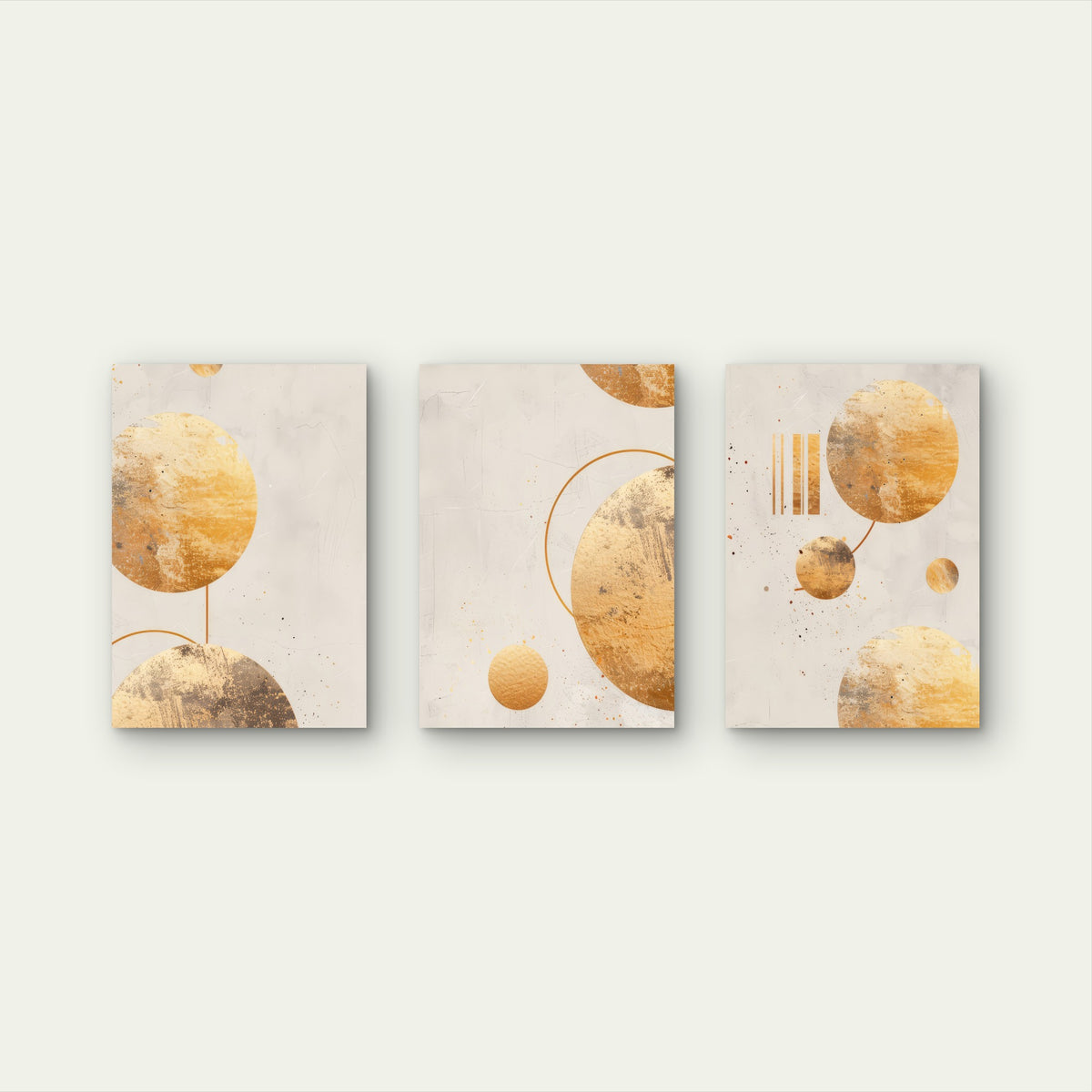 3pcs Minimalist Boho Gold Foil Circle Shape Wall Art Set Canvas Framed 60x90cm - High Quality Print 100% Australian Made Wall Canvas Ready to Hang