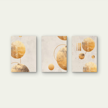 3pcs Minimalist Boho Gold Foil Circle Shape Wall Art Set Canvas Framed 60x90cm - High Quality Print 100% Australian Made Wall Canvas Ready to Hang