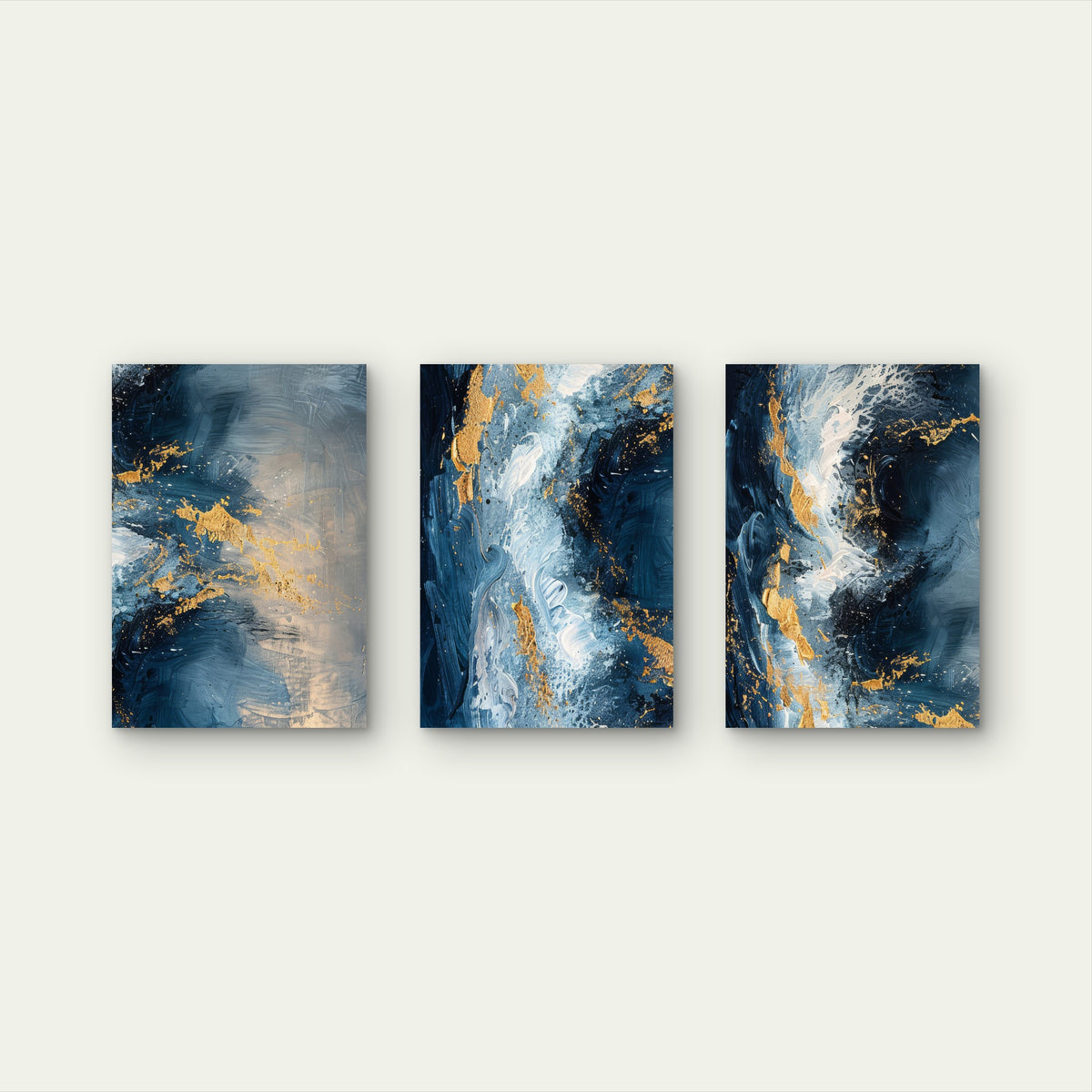 3pcs Modern Abstract Navy Blue Ocean Fluid Wall Art Set Canvas Framed 50x70cm - High Quality Print 100% Australian Made Wall Canvas Ready to Hang