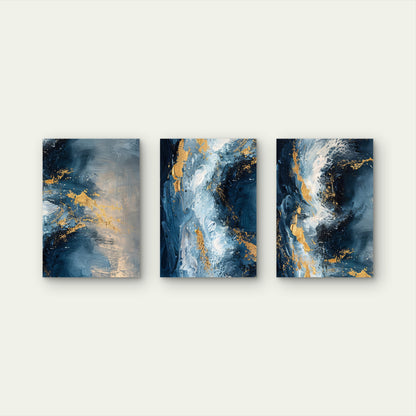 3pcs Modern Abstract Navy Blue Ocean Fluid Wall Art Set Canvas Framed 50x70cm - High Quality Print 100% Australian Made Wall Canvas Ready to Hang