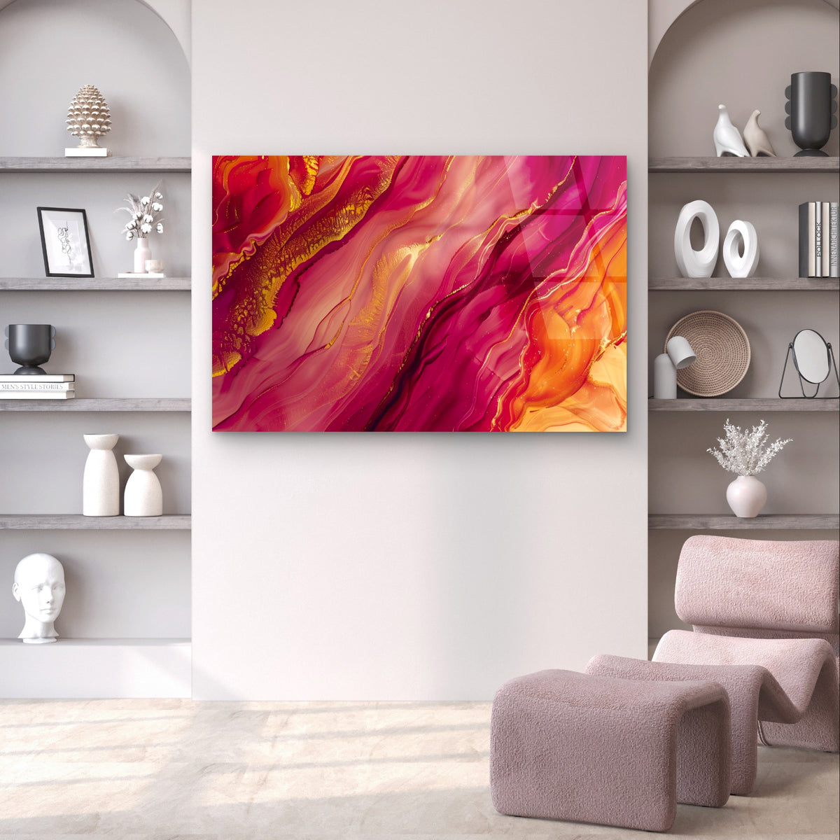 Abstract Magenta Gold Marble Acrylic Glass Printing Wall Art Australian Made Quality