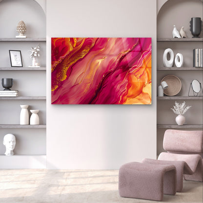 Abstract Magenta Gold Marble Acrylic Glass Printing Wall Art Australian Made Quality