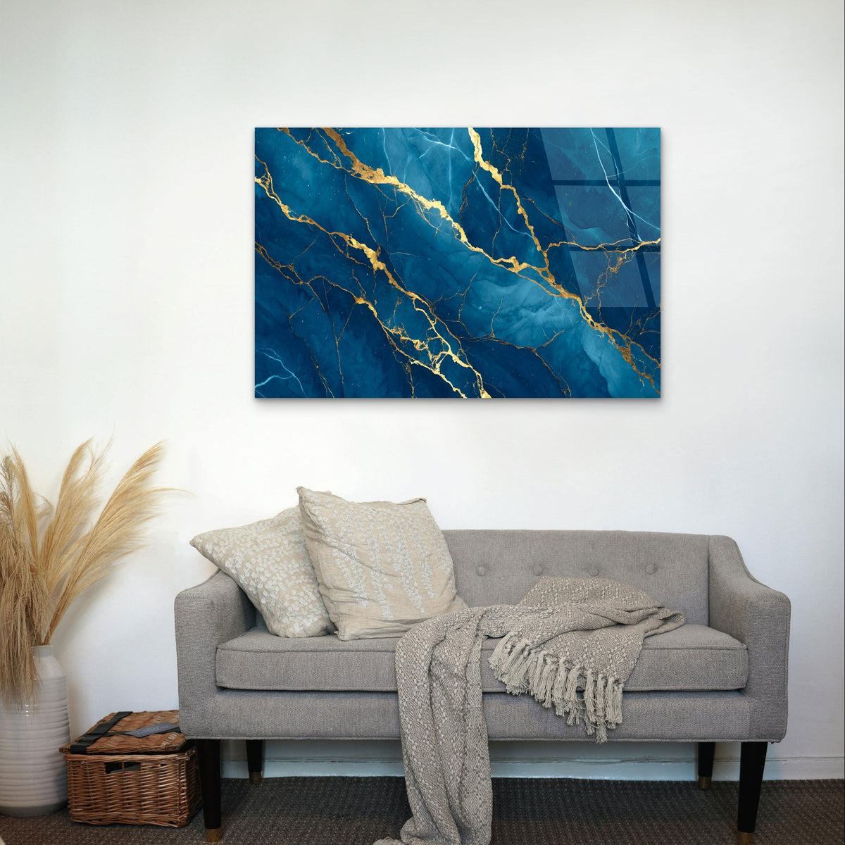 Abstract Navy Blue Gold Marble Texture Acrylic Glass Printing Wall Art Australian Made Quality