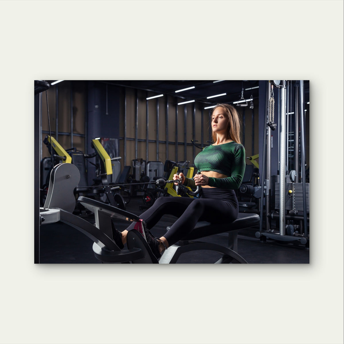 Woman Workout Cable Row Home Gym Decor 5mm Plastic Ready to Hang 90x60cm