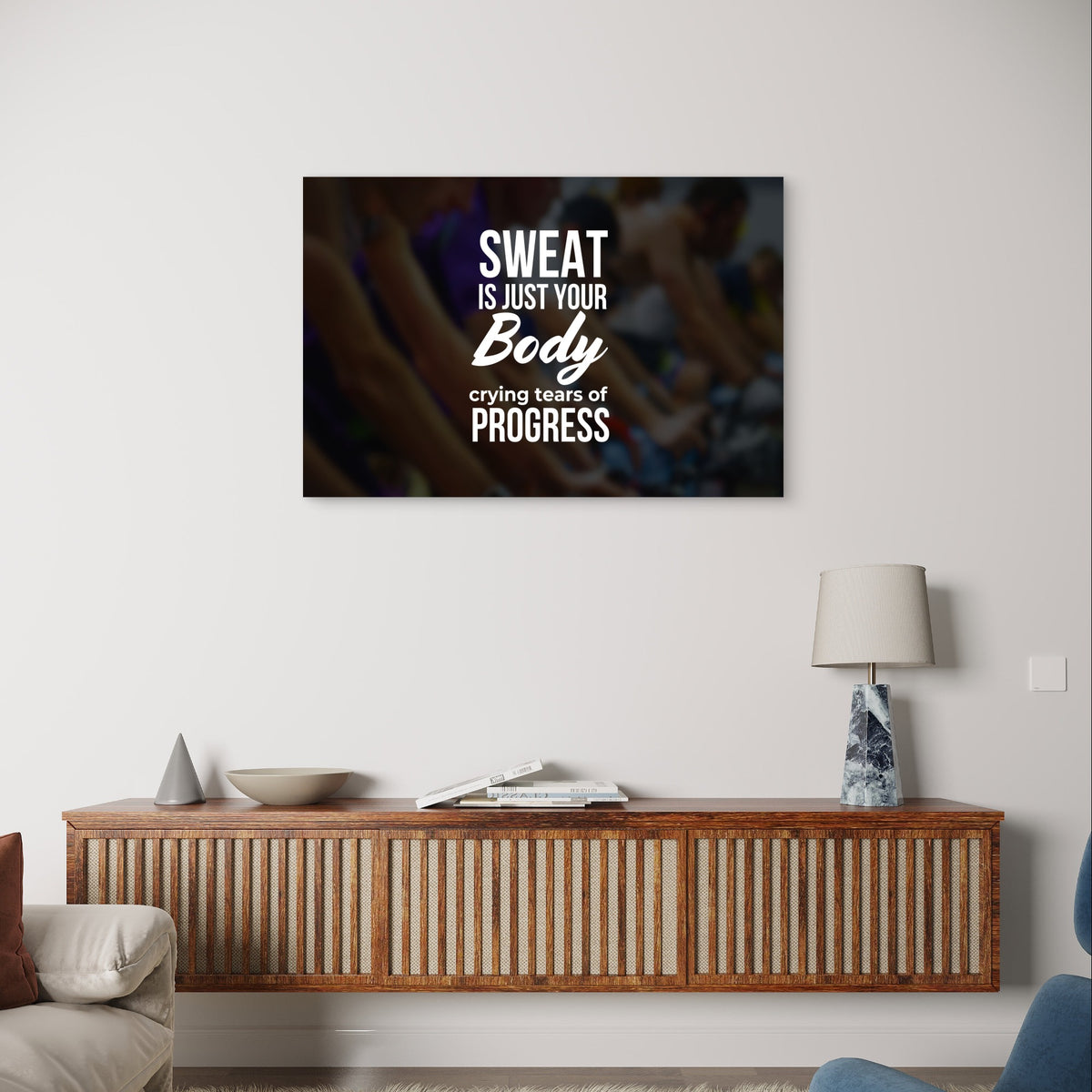 Gym Motivation Sweat Is Your Body Progress 5mm Plastic Ready to Hang 90x60cm