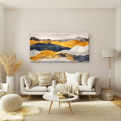 Abstract Mountain Gold Foil Navy Wall Art Canvas Office Home Framed 120x60cm