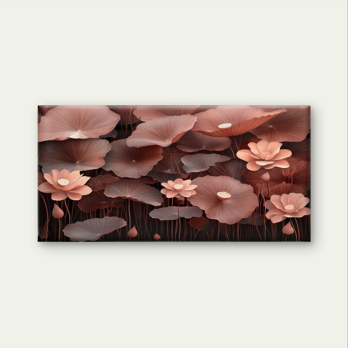 Rose Gold Lotus Lily Water Lilys Wall Art Canvas Office Home Framed 120x60cm