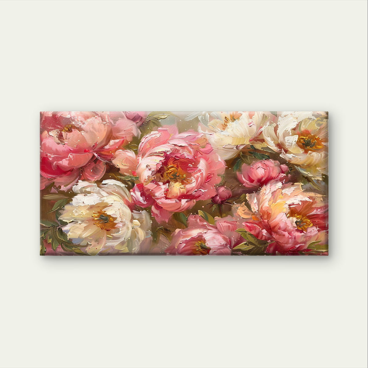 Oil Painting Pink Peony Flowers Wall Art Canvas Office Home Framed 120x60cm