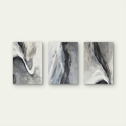 3pcs Modern Grey Black White Abstract Marble Wall Art Set Canvas Framed 60x90cm - High Quality Print 100% Australian Made Wall Canvas Ready to Hang
