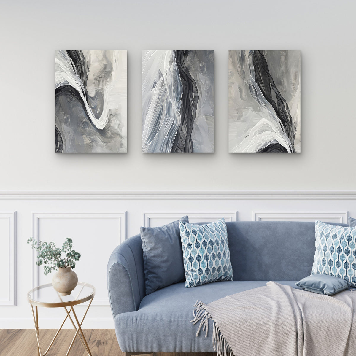 3pcs Modern Grey Black White Abstract Marble Wall Art Set Canvas Framed 60x90cm - High Quality Print 100% Australian Made Wall Canvas Ready to Hang