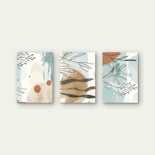 3pcs Boho Abstract Botanical Leaves Plants Wall Art Set Canvas Framed 40x60cm - High Quality Print 100% Australian Made Wall Canvas Ready to Hang