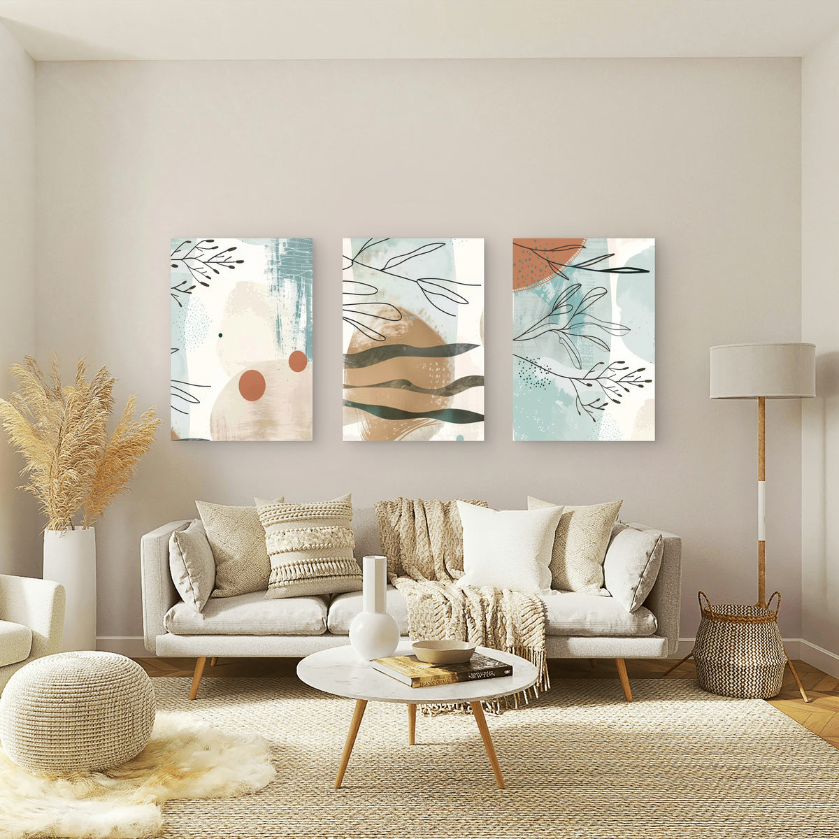 3pcs Boho Abstract Botanical Leaves Plants Wall Art Set Canvas Framed 50x70cm - High Quality Print 100% Australian Made Wall Canvas Ready to Hang