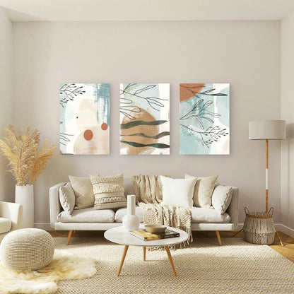 3pcs Boho Abstract Botanical Leaves Plants Wall Art Set Canvas Framed 60x90cm - High Quality Print 100% Australian Made Wall Canvas Ready to Hang