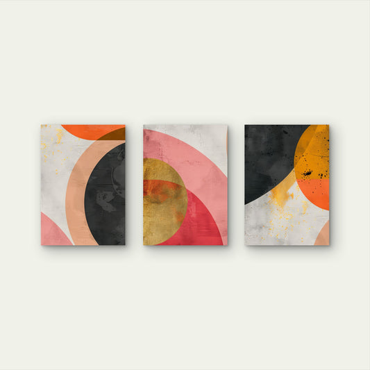 3pcs Mid Century Terracotta Pink Geometric Wall Art Set Canvas Framed 60x90cm - High Quality Print 100% Australian Made Wall Canvas Ready to Hang