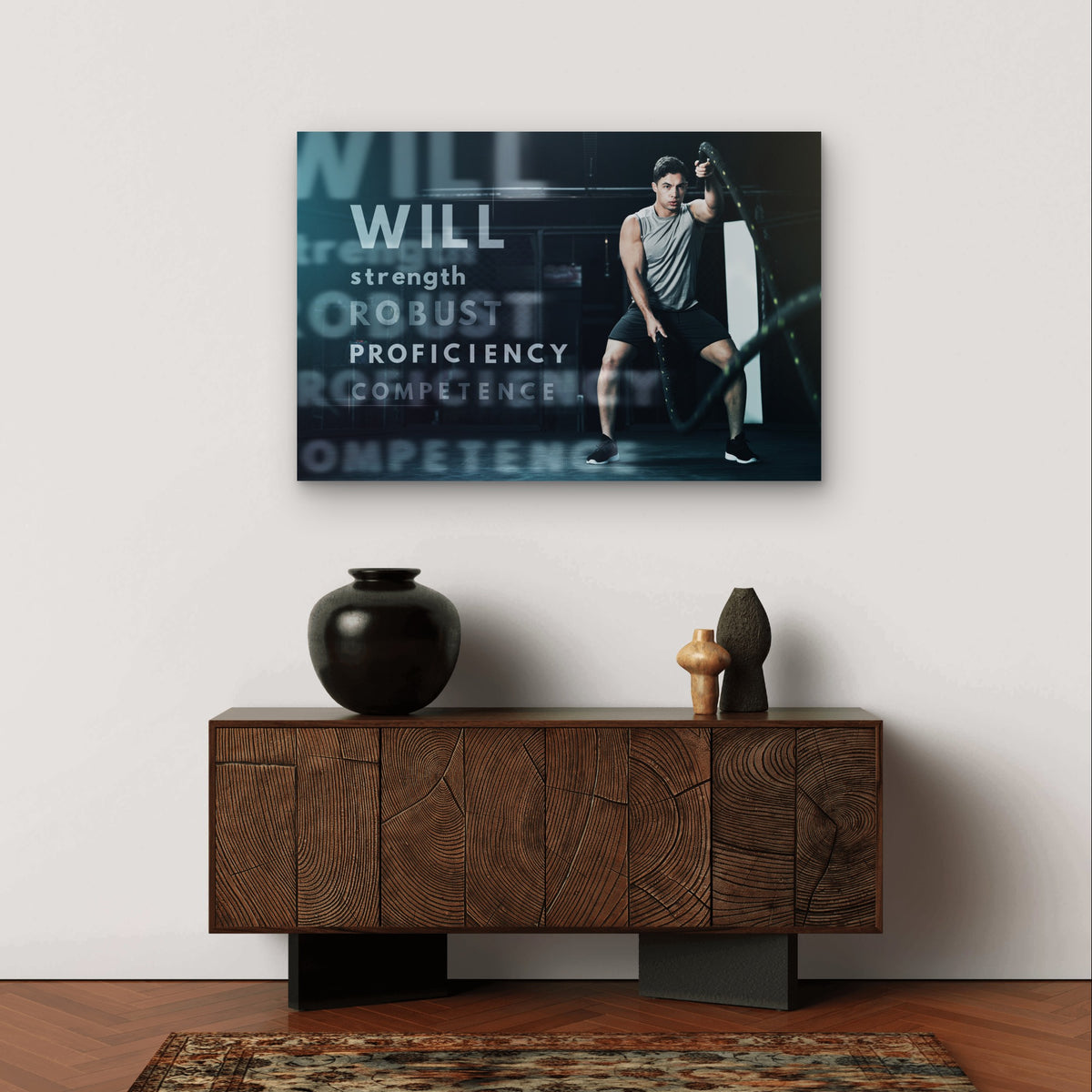 Fitness Robust Strength Quote Gym Decor 5mm Plastic Ready to Hang 90x60cm