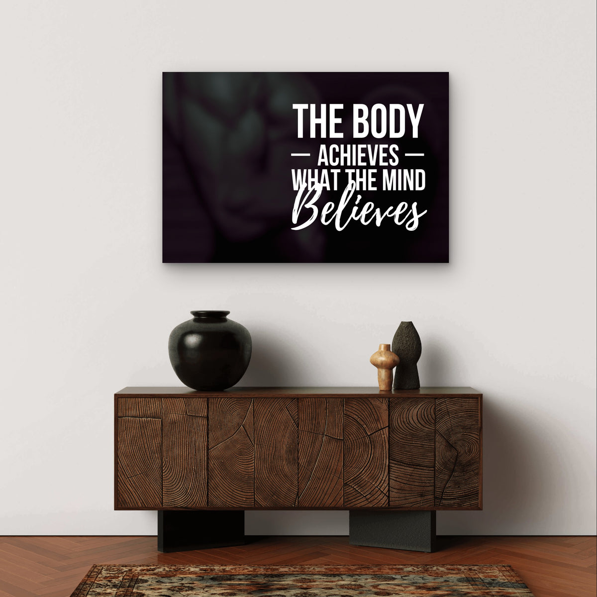 The Body Achieves Gym Mind Quote Poster 5mm Plastic Ready to Hang 90x60cm