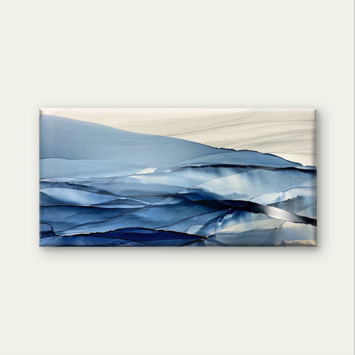 Elegant Navy Indigo Fluid Ink Art Wall Art Canvas Office Home Framed 120x60cm