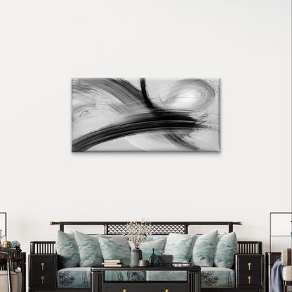 Modern Black White Brush Stroke Wall Art Canvas Office Home Framed 120x60cm