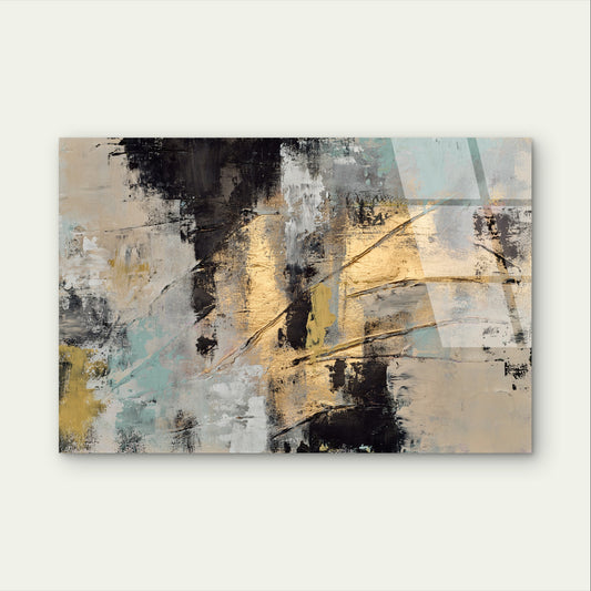 Modern Neutral Teal Gold Foil Painting Acrylic Glass Printing Wall Art Australian Made Quality