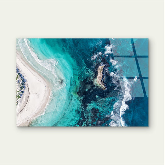 Aerial Turquoise Ocean Waves Coast Sea Acrylic Glass Printing Wall Art Australian Made Quality