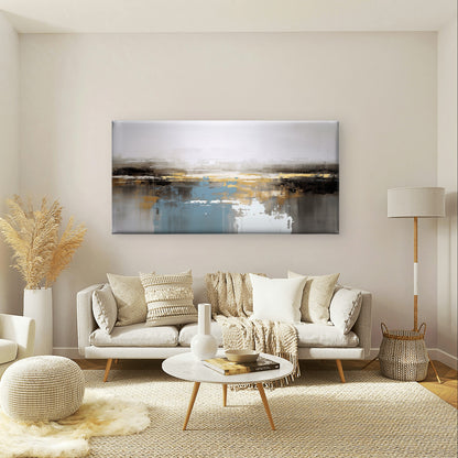 Gold Foil Blue Grey Oil Landscape Wall Art Canvas Office Home Framed 120x60cm