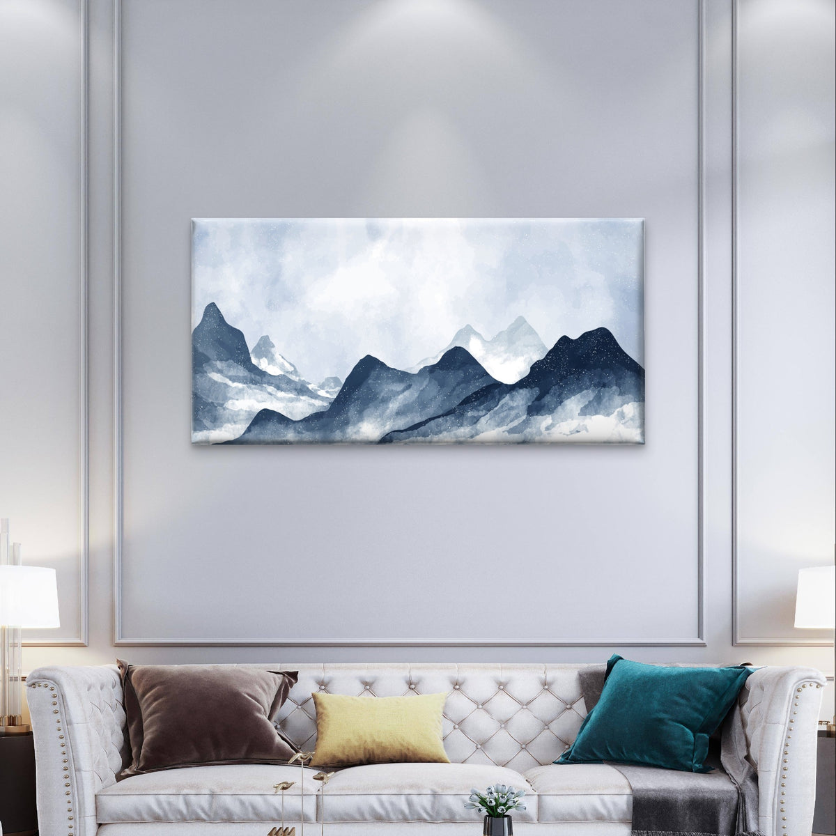 Abstract Navy Indigo Mountain Ridge Wall Art Canvas Office Home Framed 120x60cm