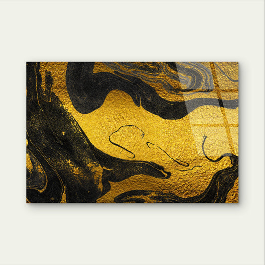 Abstract Gold Black Marble Swirl Art Acrylic Glass Printing Wall Art Australian Made Quality