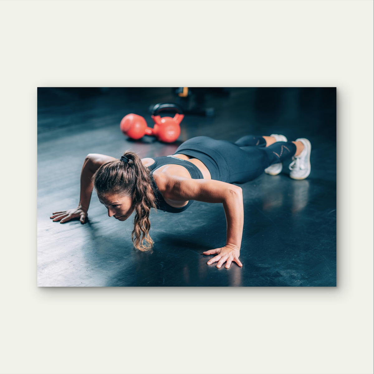 Fitness Woman Push Up Gym Workout 5mm Plastic poster Ready to Hang 90x60cm