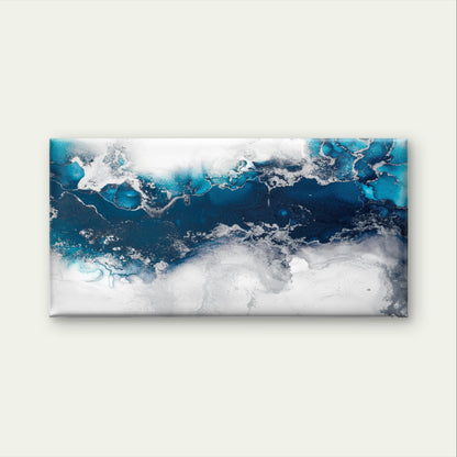 Abstract Blue Silver Fluid Alcohol Wall Art Canvas Office Home Framed 120x60cm