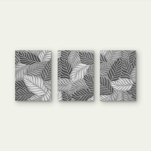 3pcs Modern Grey Tropical Leaves Botanical Wall Art Set Canvas Framed 50x70cm - High Quality Print 100% Australian Made Wall Canvas Ready to Hang