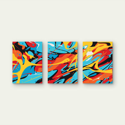 3pcs Vibrant Multicolor Psychedelic Splash Wall Art Set Canvas Framed 40x60cm - High Quality Print 100% Australian Made Wall Canvas Ready to Hang
