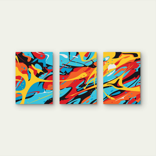 3pcs Vibrant Multicolor Psychedelic Splash Wall Art Set Canvas Framed 40x60cm - High Quality Print 100% Australian Made Wall Canvas Ready to Hang