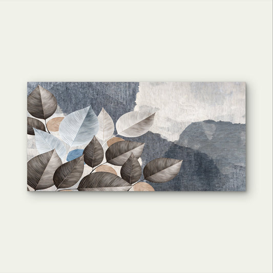 Modern Abstract Navy Blue Beige Leaves Wall Art Canvas Office Home Framed 120x60