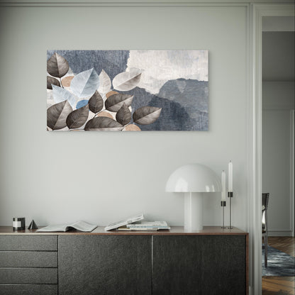 Modern Abstract Navy Blue Beige Leaves Wall Art Canvas Office Home Framed 120x60