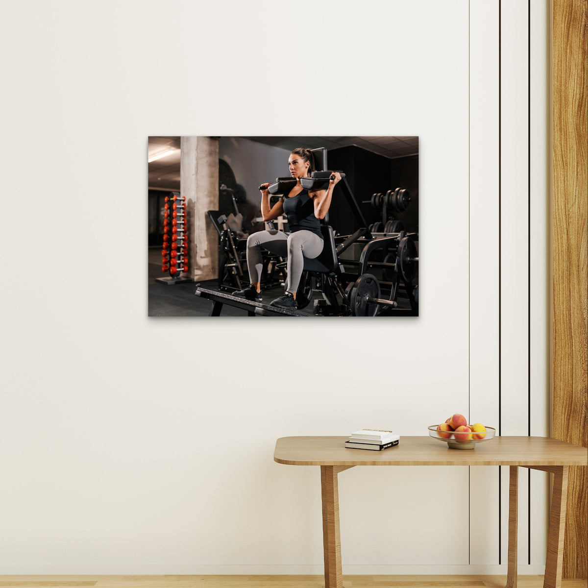 Female Leg Press Squat Gym Machine Art 5mm Plastic Ready to Hang 90x60cm
