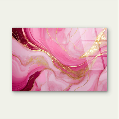 Modern Pink Abstract Alcohol Gold Foil Acrylic Glass Printing Wall Art Australian Made Quality