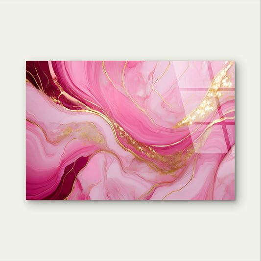 Modern Pink Abstract Alcohol Gold Foil Acrylic Glass Printing Wall Art Australian Made Quality