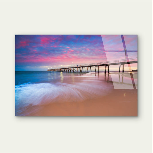 Seascape Jetty Shoreline Purple Cloud Acrylic Glass Printing Wall Art Australian Made Quality