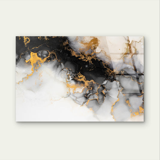 Abstract Black Gold Alcohol Ink Geode Acrylic Glass Printing Wall Art Australian Made Quality
