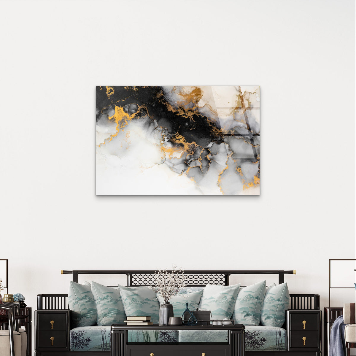 Abstract Black Gold Alcohol Ink Geode Acrylic Glass Printing Wall Art Australian Made Quality