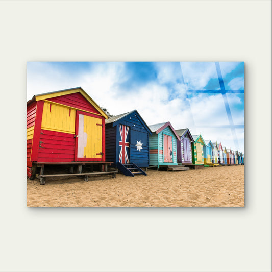 Colorful Brighton Bathing Boxes Shed Acrylic Glass Printing Wall Art Australian Made Quality
