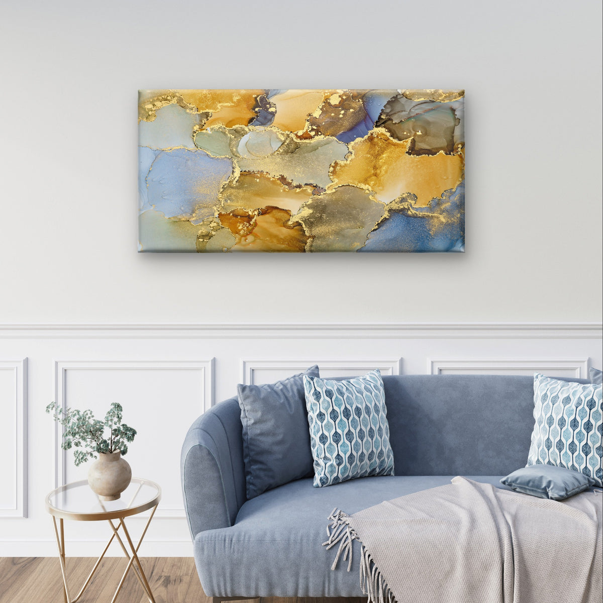 Luxury Gold Foil Fluid Alcohol Ink Wall Art Canvas Office Home Framed 120x60cm