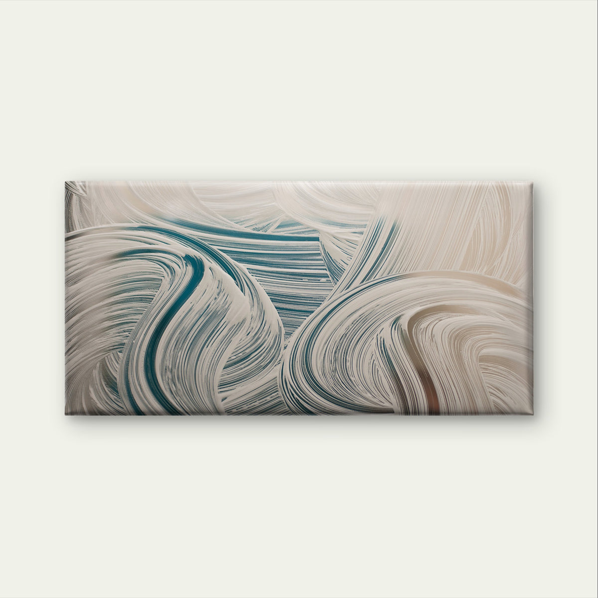 Contemporary Cream Blue Wave Pattern Wall Art Canvas Office Home Framed 120x60cm
