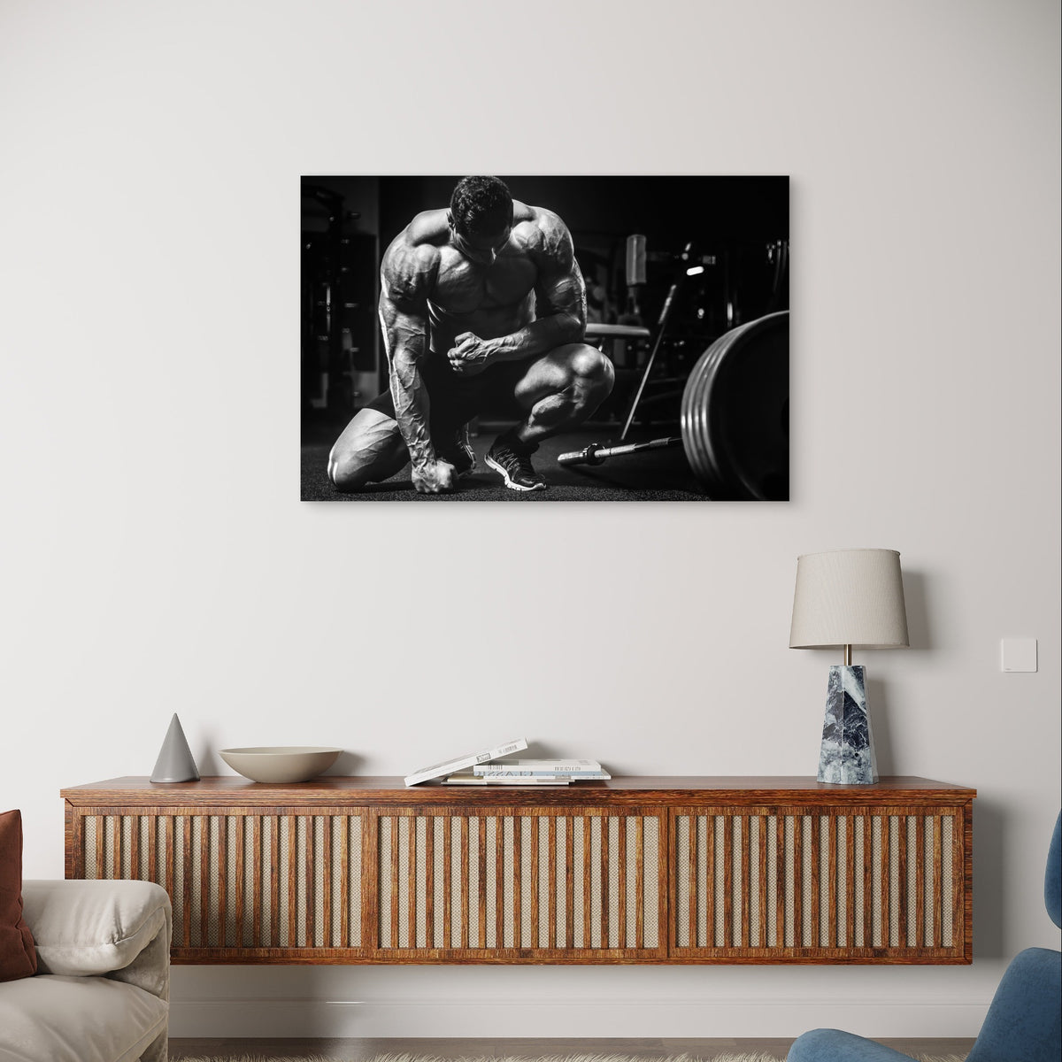 Black White Bodybuilding Muscular Man 5mm Plastic Poster Ready to Hang 90x60cm