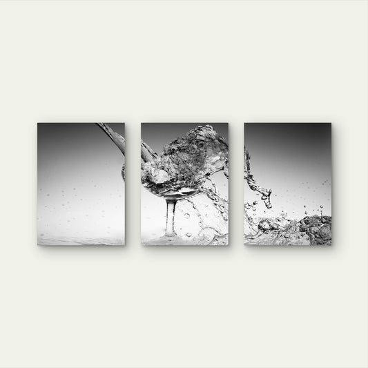 3pcs Modern Black White Water Splash Wine Glass Wall Art Set Canvas Framed 60x90cm - High Quality Print 100% Australian Made Wall Canvas Ready to Hang