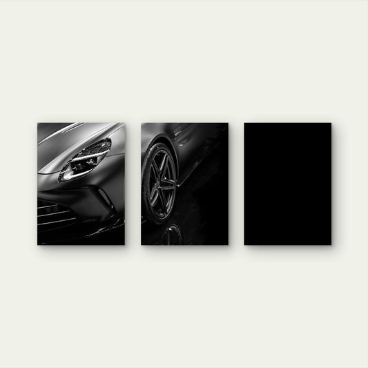 3pcs Modern Black White Aston Martin Sports Car Wall Art Set Canvas Framed 50x70cm - High Quality Print 100% Australian Made Wall Canvas Ready to Hang